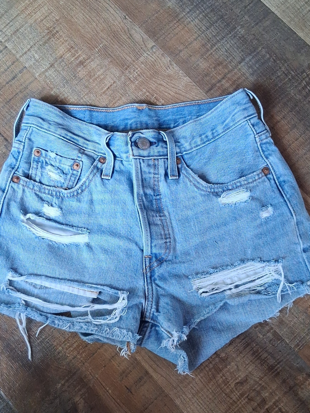 Levi's 501 Light Blue Ripped Denim Shorts